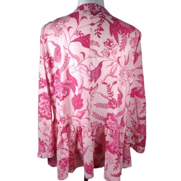 💸$10 Rosegarden Women's XL Floral Pink Peplum Style Button Up Blouse - Picture 1 of 4